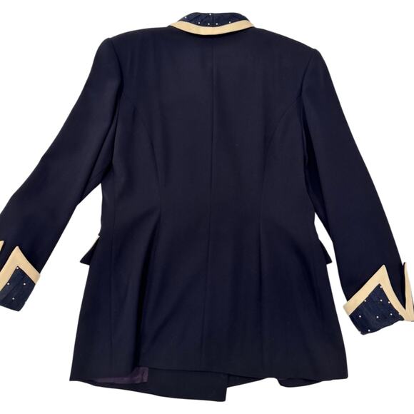 Milano High Fashion Vintage Blazer Pearl Navy Women's 40 Regencycore Royalcore - Picture 2 of 13